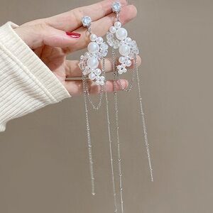 Elegant Silver and White Pearl Dangle Earrings